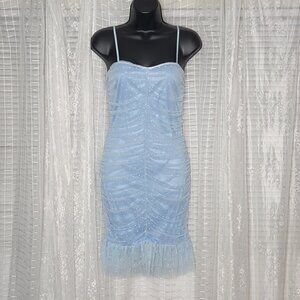 Sabora Rouched Blue Polka dot Lolita Ruffled Spaghetti Strap Mini Dress SzM/L